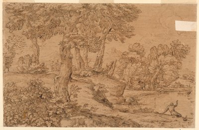 Skogbevuxen landskap med en damm av Giovanni Francesco Grimaldi