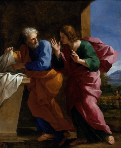 Sankt Johannes och Sankt Petrus vid Kristi grav av Giovanni Francesco Romanelli