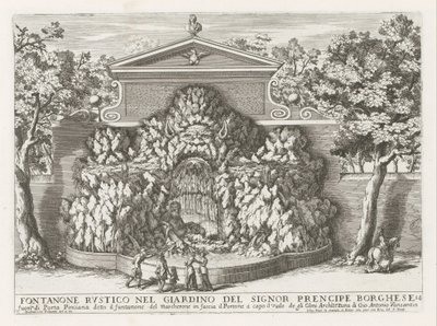 Fontein in de Villa Borghese te Rom Rustik fontän i herr precipe Borgheses trädgård (...) (titel på objektet) Fontänerna i Roms palats och trädgårdar (serietitel) Fonteinen in de paleizen en tuinen van Rome (serietitel) av Giovanni Francesco Venturini