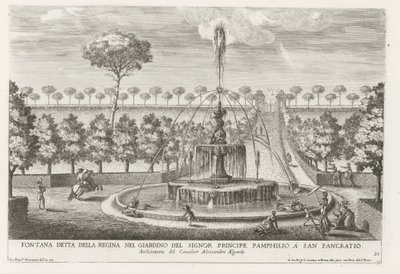 Fontein in de tuinen av Villa Doria Pamphilj te Rom Fontän känd som drottningen i Prince Pamphilios trädgård i San Pancratio (titel på objektet) Fontänerna i Roms palats och trädgårdar (serietitel) Fonteinen in de paleizen en tuinen v av Giovanni Francesco Venturini