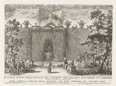 Fontein in de tuinen på Palazzo del Quirinale i Rom Fontän känd som regnfontänen i trädgården i det påvliga palatset på Quirinale (...) (titel på objektet) Fontänerna i Roms palats och trädgårdar (serietitel) Fonteinen in de paleizen en tuine av Giovanni Francesco Venturini
