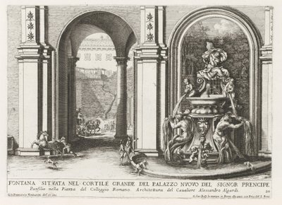 Fontein på en plats på Palazzo Doria Pamphilj i Rom Fontän belägen på den stora innergården i Palazzo Nuovo del Signor precipe (...) (titel på objektet) Fontänerna i Roms palats och trädgårdar (serietitel) Fonteinen in de paleizen en tu av Giovanni Francesco Venturini