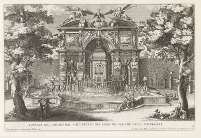 Fontein träffade hydraulisk orgel i de tuinen van de Villa d