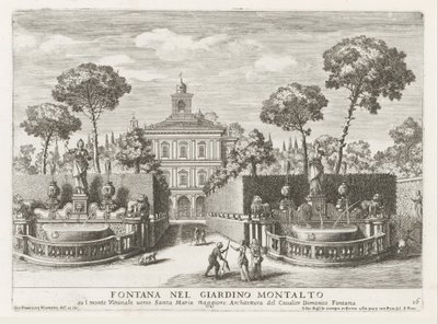 Fonteinen in de tuinen av Villa Montalto Negroni te Rom Fontän i Montalto-trädgården (...) (titel på objekt) Fontänerna i Roms palats och trädgårdar (serietitel) Fonteinen in de paleizen en tuinen van Rome (serietitel) av Giovanni Francesco Venturini