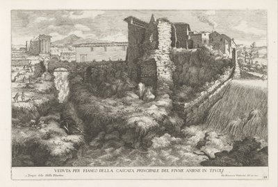 Landschap met waterval en tempel av de Tiburtijnse Sibille te Tivoli Sidovy av huvudvattenfallet i floden Aniene i Tivoli (titel på objekt) Fontänerna i Este-trädgården i Tivoli (serietitel) Fonteinen in de tuinen av Villa d