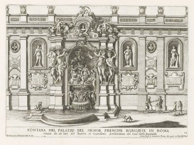 Nymphaeum i binnenplaats av Palazzo Borghese i Rom Fontän i prins Borgheses palats i Rom (...) (titel på objektet) Fontänerna i Roms palats och trädgårdar (serietitel) Fonteinen in de paleizen en tuinen van Rome (serie av Giovanni Francesco Venturini