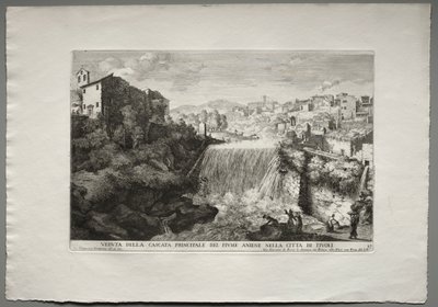 The Fountains of Rome, Bok IV, skylt 27: Vy över huvudkaskaden av floden Aniene i Tivoli. av Giovanni Francesco Venturini