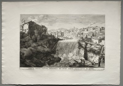 Utsikt över huvudvattenfallet i floden Aniene i staden Tivoli. av Giovanni Francesco Venturini
