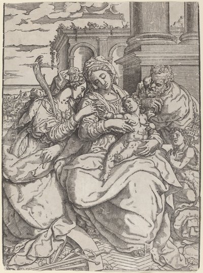 Madonna och barn med Saint Catherine av Giovanni Gallo after Marco Pino
