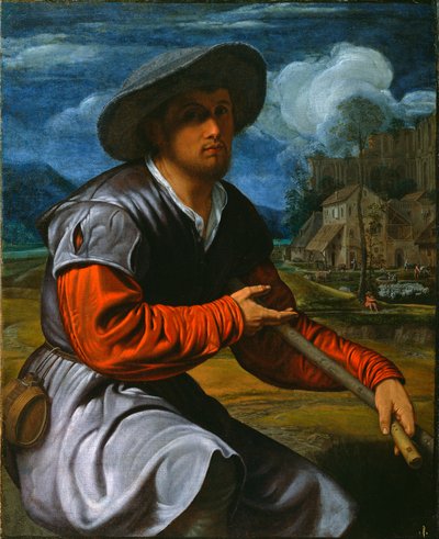 Shepherd with a Flute, ca 1525 (olja på duk) av Giovanni Girolamo Savoldo