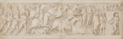 romerska bågskyttar(?), romerska överfall (XCIX); Marcus Aurelius tilltalar sina vakter (C); Marcus Aurelius får en varning (CI) av Giovanni Guerra