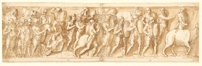 Romarna på marschen (XXXVI); Marcus Aurelius, Pompeius och en assistent tittar på marschen (XXXVII); ett stopp på marschen (XXXVIII) av Giovanni Guerra