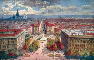 Milano / Milano: Panorama från slottet (färglitografi) av Giovanni Guerzoni