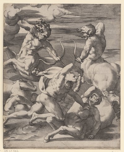 Herkules kämpar mot kentaurer Scener med Hercules (serietitel) av Giovanni Jacopo Caraglio