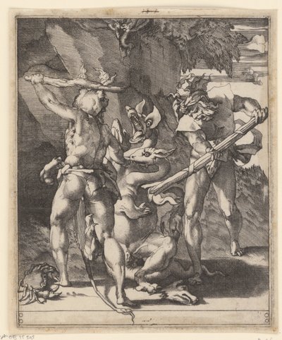 Hercules kämpar mot Lernas hydra Scener med Hercules (serietitel) av Giovanni Jacopo Caraglio