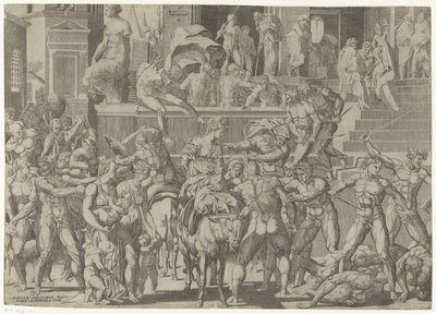 Strid mellan romarna och sabinerna Raptus Sabinaro (titel på objekt) av Giovanni Jacopo Caraglio