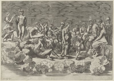 Samling av gudar på Olympen av Giovanni Jacopo Caraglio