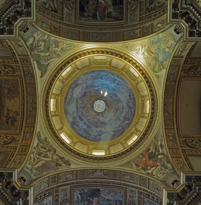 Interiörvy av kupolen av Maderno med fresker av Giovanni Lanfranco