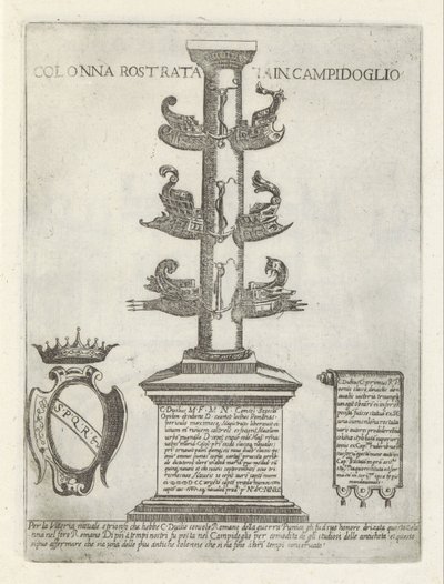 Rostral kolumn Colonna rostrata i Campidoglio (titel på objekt) Moderna och antika monumenten och byggnadsverk i Rom (serietitel) Utsmyckningar av antika och moderna byggnader i Alma-staden Rom (serietitel) av Giovanni Maggi