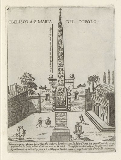Den egyptiska obelisken av Ramses II på Piazza del Popolo i Rom Obelisco a S. Maria del Popolo (titel på objekt) Moderna och antika monument och byggnader i Rom (serietitel) Ornamenti di fabriche antichi et moderni dell