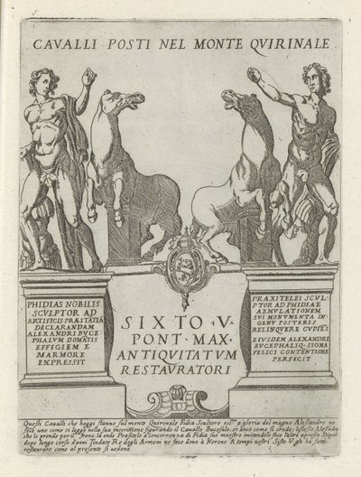 Dioscuren op de Quirinaal Hästar placerade i Mount Quirinale (titel på objekt) Moderna och antika monumenten och byggnadsverk i Rom (serietitel) Utsmyckningar av antika och moderna byggnader i Alma-staden Rom (serietitel) av Giovanni Maggi