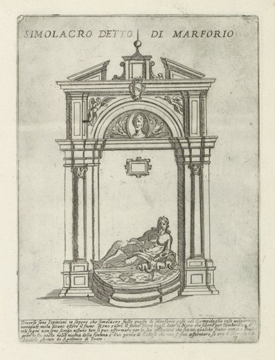 Fontän med statyn av Marforio Simolacro detto di Marforio (titel på objekt) Moderna och antika monument och byggnader i Rom (serietitel) Ornamenti di fabriche antichi et moderni dell