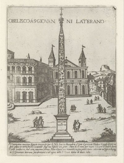 Lateranobelisk bakom Johannes Lateran i Rom Obelisco a S. Giovanni Laterano (titel på objekt) Moderna och antika monument och byggnader i Rom (serietitel) Ornamenti di fabriche antichi et moderni dell
