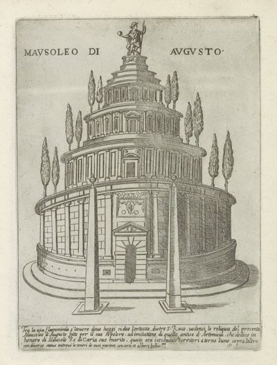 Augustus mausoleum i Rom Mausoleo di Augusto (titel på objekt) Moderna och antika monument och byggnader i Rom (serietitel) Ornamenti di fabriche antichi et moderni dell