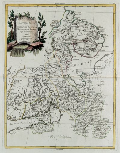 Ryska Lappland med regeringar i Olonecholi, Carelia, Bielozero och Ingria i det europeiska Ryssland, från Tome III i "Nya Atlasen", graverad av G. Zuliani av Giovanni Marco Pitteri