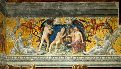 En marin gudom erbjuds en liten galt Detalj av en fris tillskriven Giovanni Maria Falconetto (1468-1534) 1520 runt Mantua, Palazzo d
