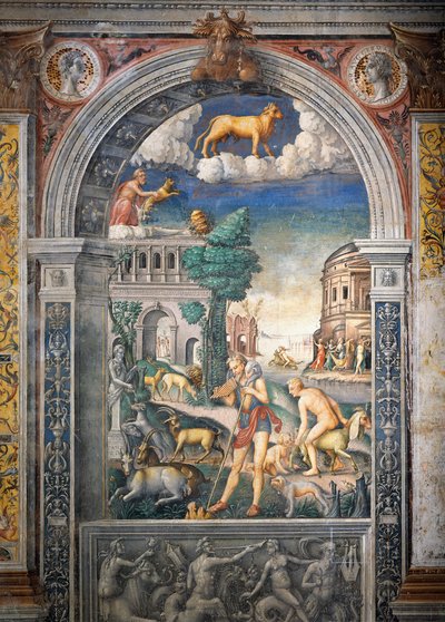 Fresk av Giovanni Maria Falconetto (1468-1535), Hall of Zodiac, Palazzo D
