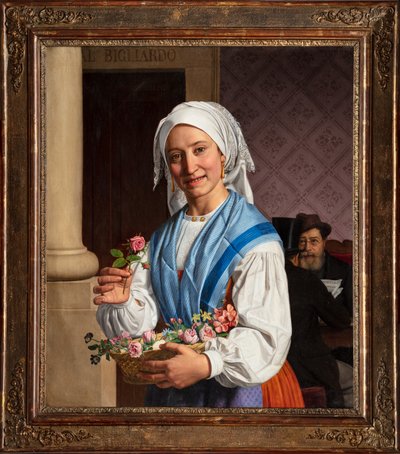 Flicka med korg, inne i biljardrummet (olja på duk) av Giovanni Pagliarini