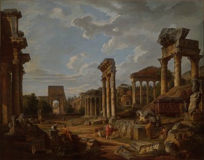 En Capriccio från Forum Romanum av Giovanni Paolo Panini