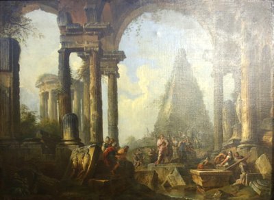 Alexander den store framför Akilles grav. av Giovanni Paolo Panini