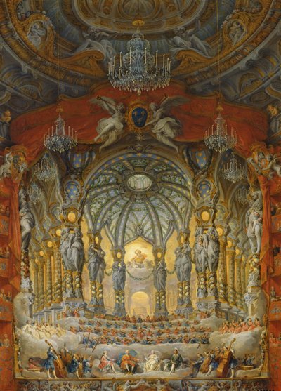 Konsert av kardinal de La Rochefoucauld på Argentina-teatern i Rom, om äktenskapet mellan Ludvig den Dauphin (1729-65), son till Ludvig XV, med Marie-Josephe av Sachsen (1731-67), 1747 (olja på duk) av Giovanni Paolo Pannini
