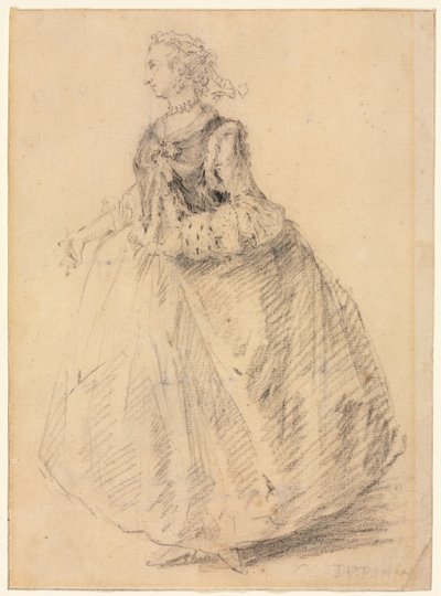 Stående kvinna med en hermelinmuff, 1700-tal. av Giovanni Paolo Pannini