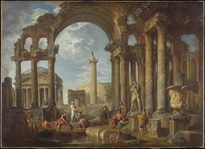 En Capriccio av romerska ruiner med Pantheon, c.1755 av Giovanni Paolo Pannini