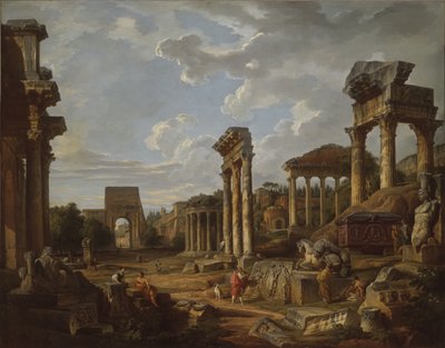 En Capriccio från Forum Romanum, 1741 av Giovanni Paolo Pannini
