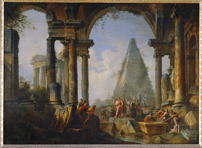 Alexander den store framför Akilles grav (målning på duk) av Giovanni Paolo Pannini or Panini