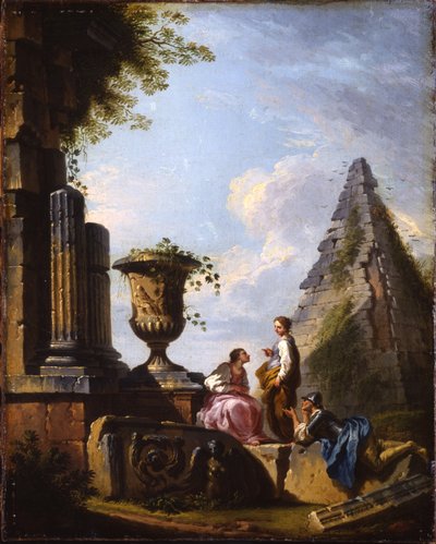 Capricci av klassiska ruiner med filosofer som diskuterar av Giovanni Paolo Pannini
