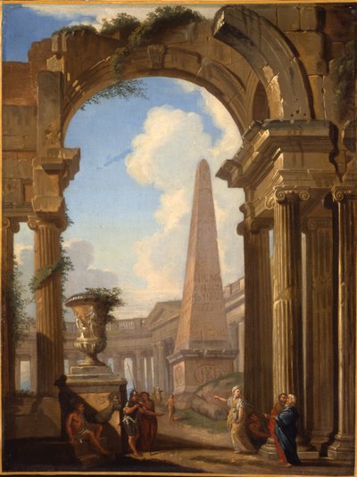 Capricci av romerska ruiner med figurer av Giovanni Paolo Pannini