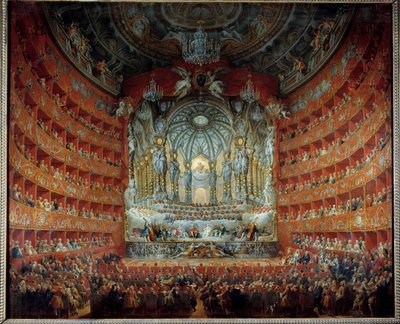Konsert ges på teatern Argentina i Rom den 15 juli 1747 i samband med delfinen Louis de France (1729-1765), son till Ludvig XV, med Marie Josephe av Sachsen. Målning av Giovanni Paolo Pannini (Panini) (1691-1765) av Giovanni Paolo Pannini