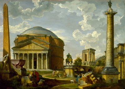 Fantasy View med Pantheon och andra monument i antikens Rom av Giovanni Paolo Pannini