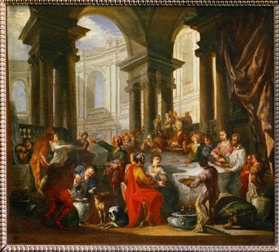 Festmåltid under en jonisk portik ... av Giovanni Paolo Pannini or Panini
