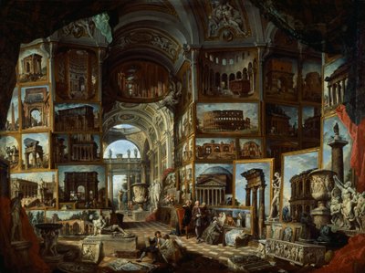 Fantasigalleri med utsikt över antikens Rom, ca 1756, av Giovanni Paolo Pannini (1691-1765), olja på duk av Giovanni Paolo Pannini