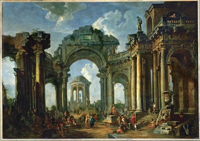 En apostels predikan i ruinerna av antik dorisk arkitektur ... av Giovanni Paolo Pannini or Panini