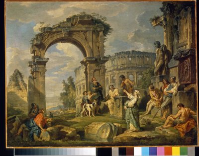 Sibylla av Cumae (Italien) profeterar Kristi födelse. (Den kumeiska sibylla profeterade Kristi födelse). Målning av Giovanni paolo panini (eller Pannini) (1691-1765), olja på duk av Giovanni Paolo Pannini