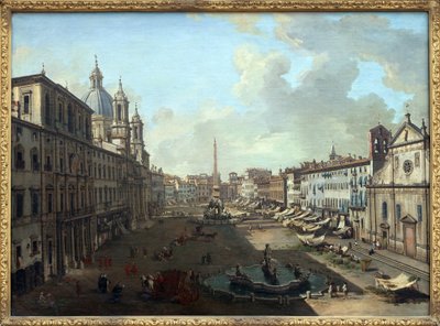 Piazza Navona (Piazza Navona) i Rom med Neptunus fontän i förgrunden, Oljemålning på duk av Giovanni Paolo Pannini (Panini) (1691-1765). Fotografi, KIM Youngtae, Nantes, Musee des Beaux Art de Nantes. av Giovanni Paolo Pannini