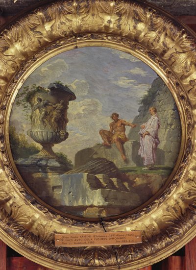 Ruiner med två män, ca 1750-60 (olja på koppar) av Giovanni Paolo Pannini