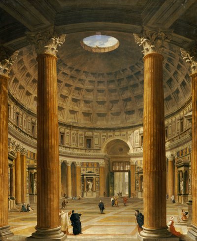 Pantheons inre, Rom, med utsikt norrut från huvudaltaret till ingången, 1732 av Giovanni Paolo Pannini